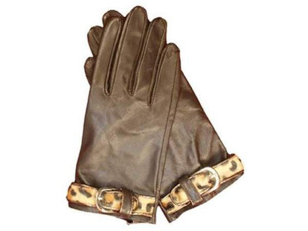 Leopard Thin Belted Gloves 100% Leather (Medium) - Brown Leopard Thin Belted Gloves 100% Leather (Medium) - Brown