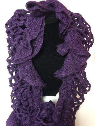 Ruffle Rouched Wool Scarf - Red